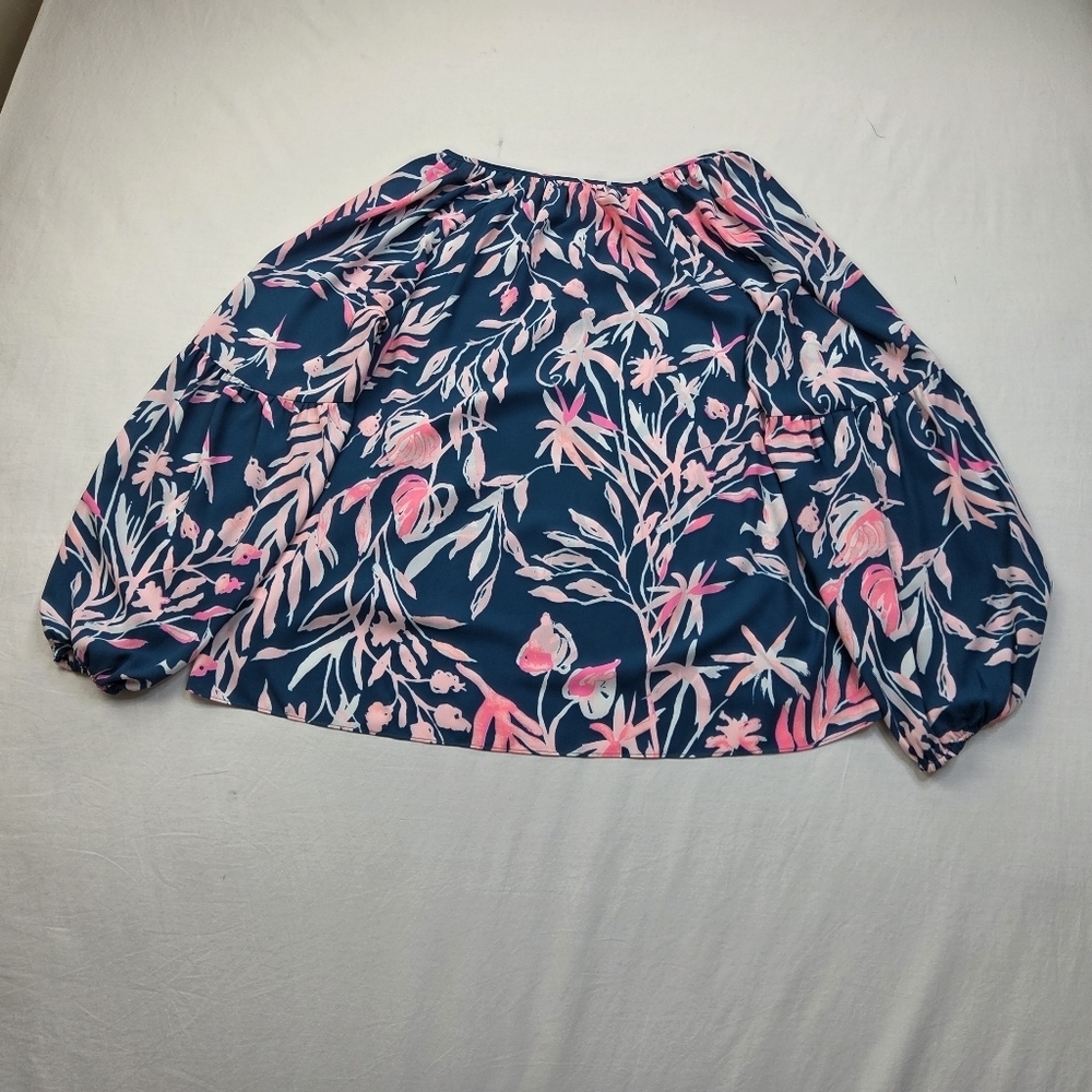Lilly Pulitzer Amelia Floral Blouse Top Long Sleeve Off Shoulder V-Neck Size L - Picture 12 of 12